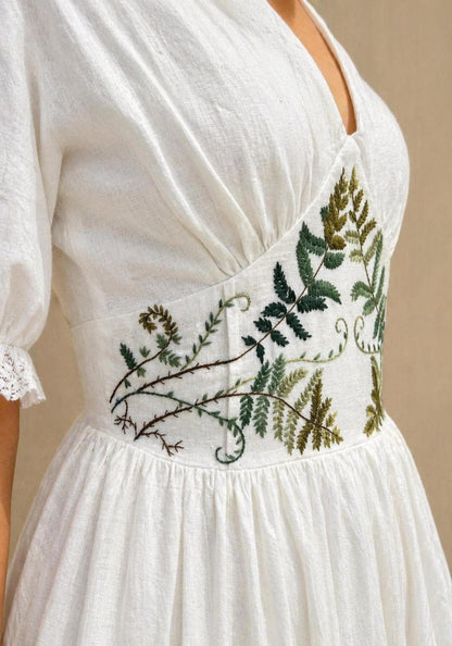 FERNELLE wedding dress — White with Green and Multicolored Botanical Detailing