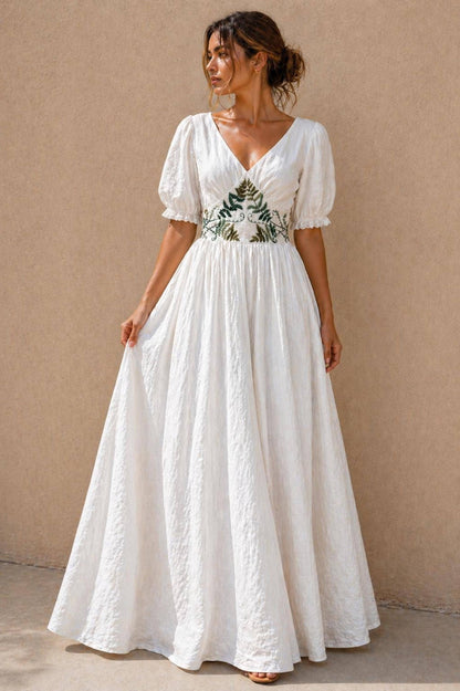 FERNELLE | Crossover V Neck Linen Wedding Dress | Made to Measure