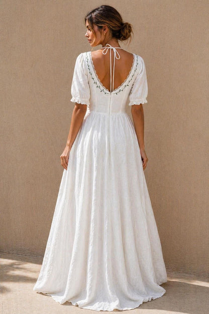 FERNELLE | Crossover V Neck Linen Wedding Dress | Made to Measure