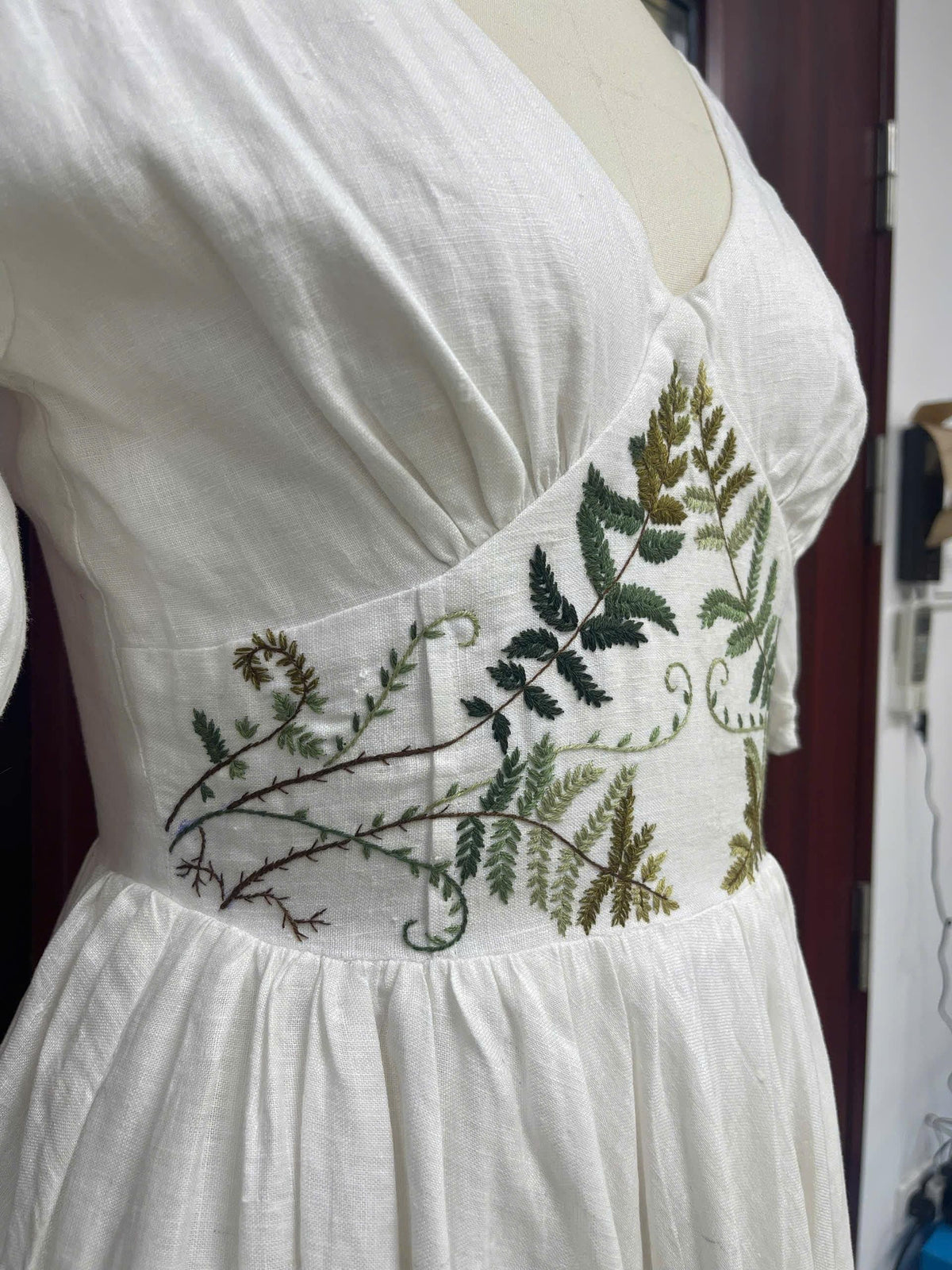 FERNELLE | Crossover V Neck Linen Wedding Dress | Made to Measure