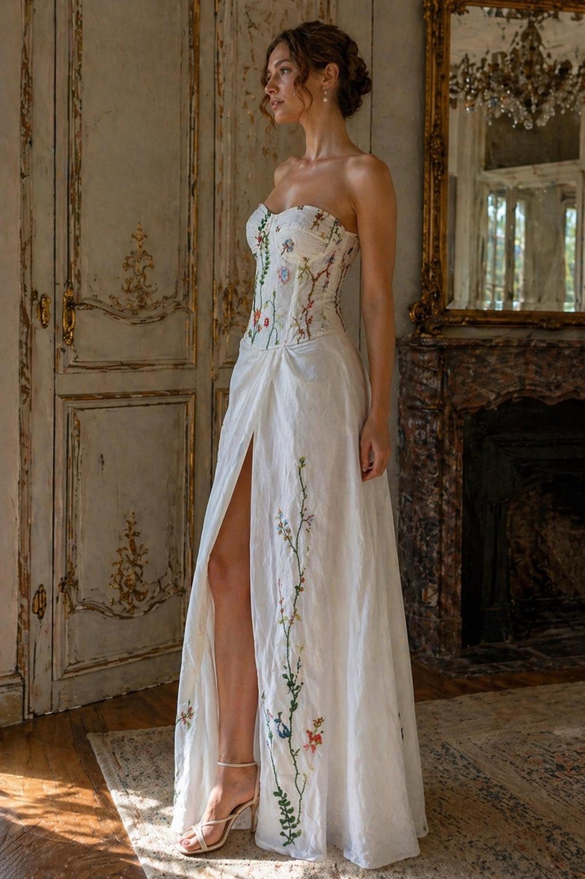 FLEURINE | Linen Wedding Dress | Strapless Sweetheart Bodice & Front Slit | MADE TO MEASURE