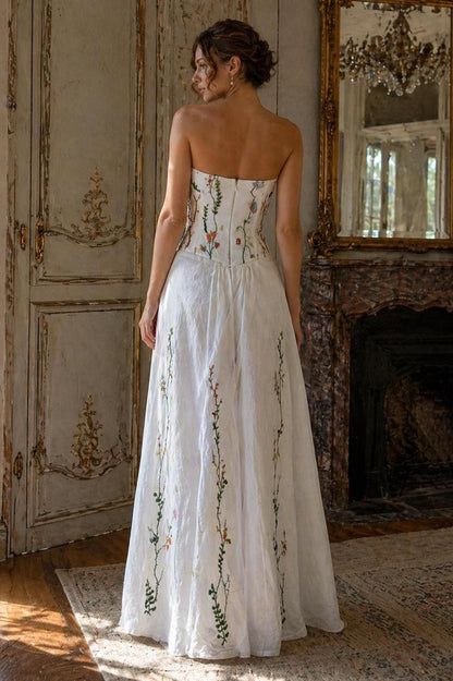 FLEURINE | Linen Wedding Dress | Strapless Sweetheart Bodice & Front Slit | MADE TO MEASURE