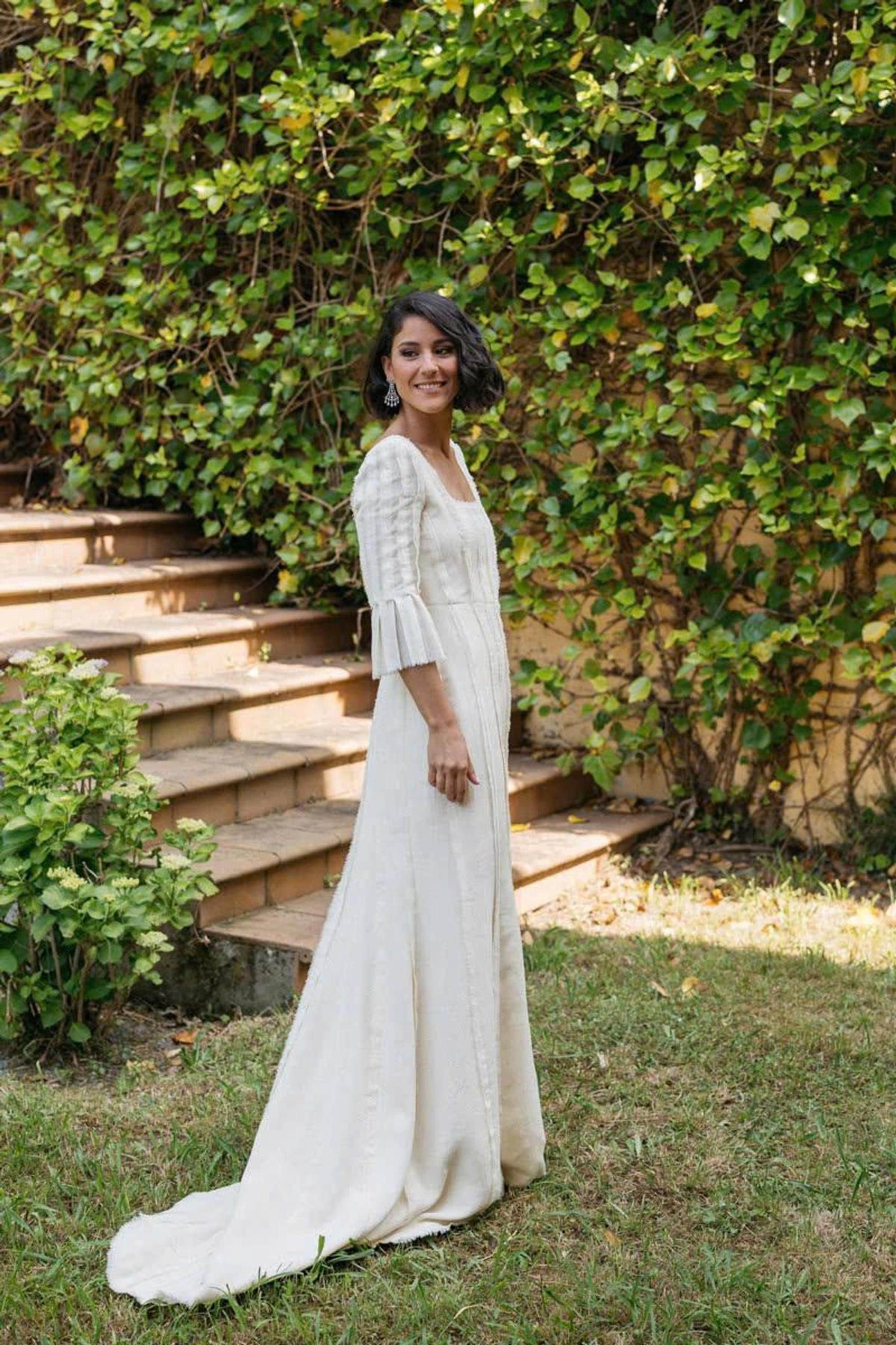 ELARA | Tiered Bell Cuffs Linen Wedding Dress | Made to Measure