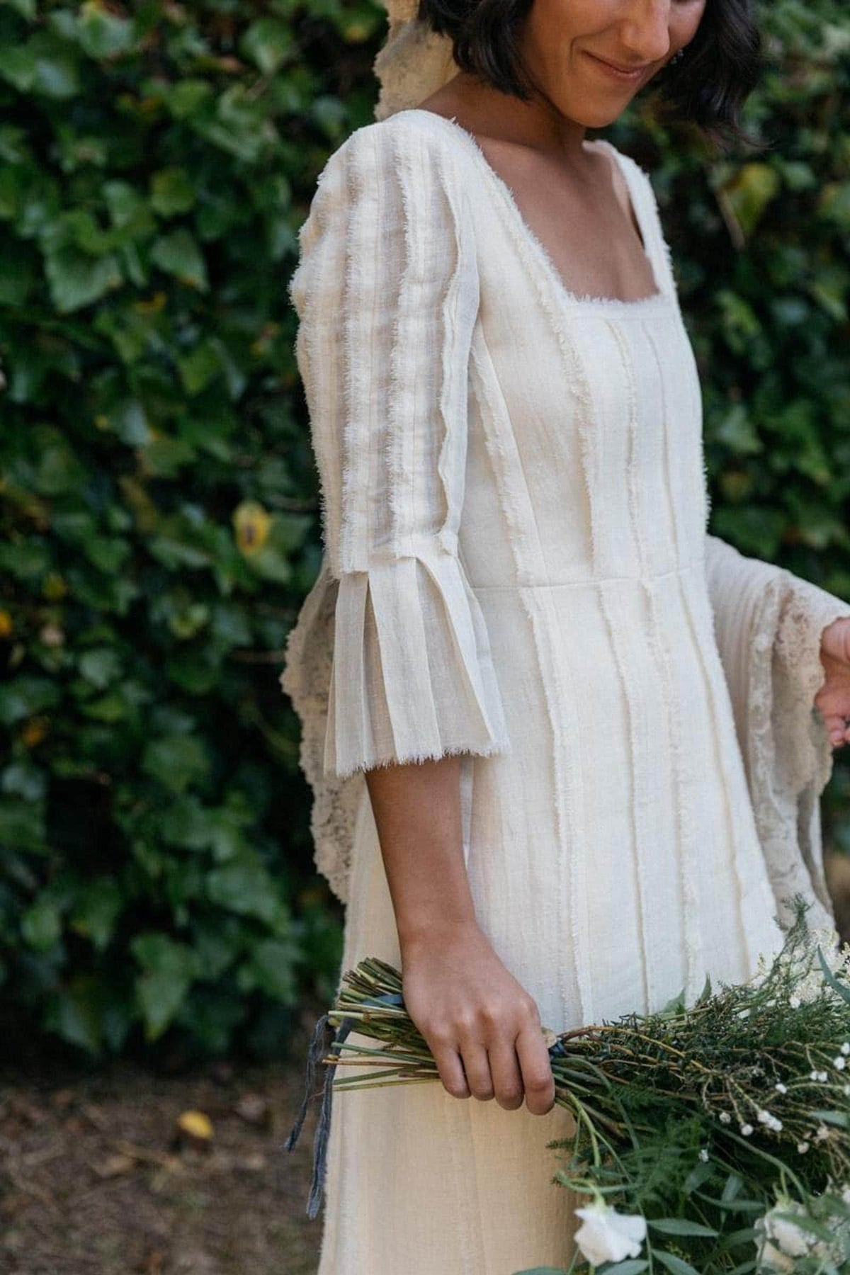 ELARA | Tiered Bell Cuffs Linen Wedding Dress | Made to Measure