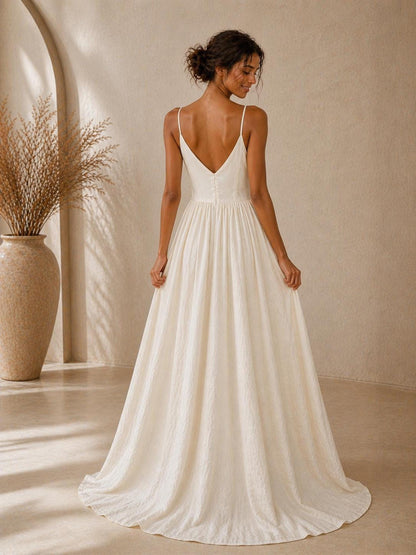 SYLVANA | Linen Wedding Dress | Fine Straps, Meadow Florals & Gathered Hem | MADE TO MEASURE