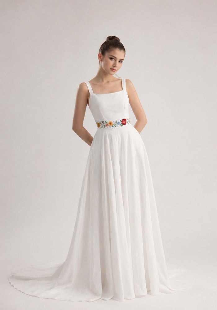 MEADOWYN wedding dress — White with Multicolored Floral Detailing