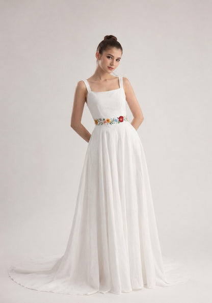 MEADOWYN wedding dress — White with Multicolored Floral Detailing