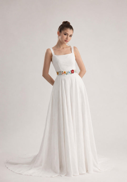 MEADOWYN wedding dress — White with Multicolored Floral Detailing