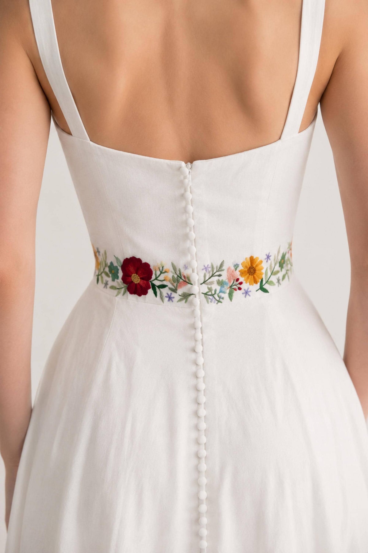 MEADOWYN | Floral Waistband Linen Wedding Dress | Made to Measure