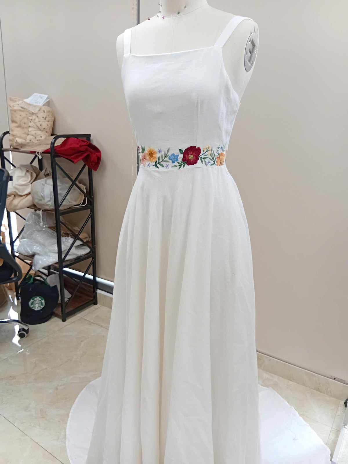 MEADOWYN | Floral Waistband Linen Wedding Dress | Made to Measure