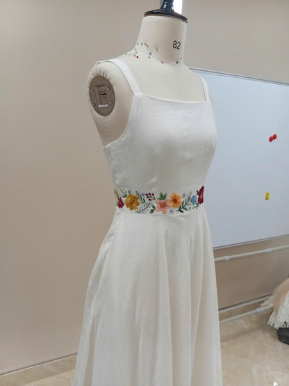 MEADOWYN | Floral Waistband Linen Wedding Dress | Made to Measure
