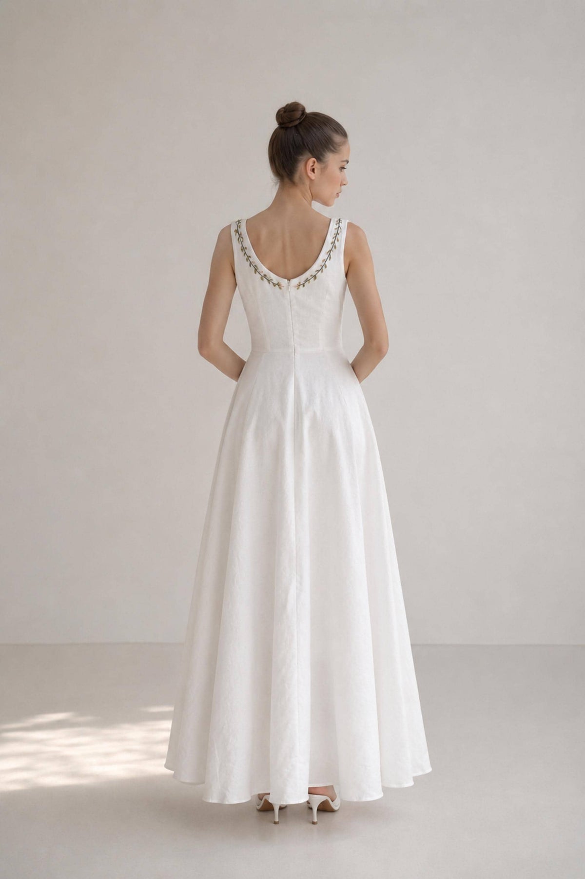 SOLFLEUR | Wide Straps Linen Wedding Dress | Made to Measure