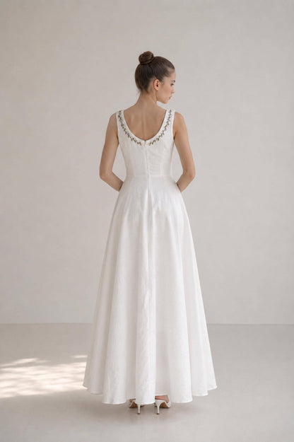 SOLFLEUR | Wide Straps Linen Wedding Dress | Made to Measure