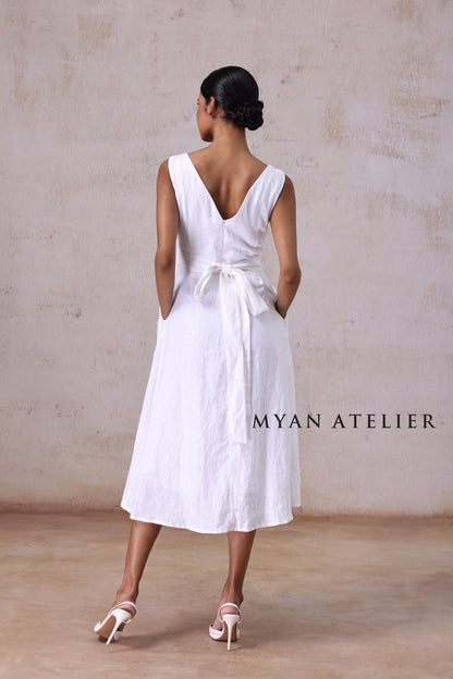 MAELI | Boat Neck Linen Wedding Dress | Made to Measure