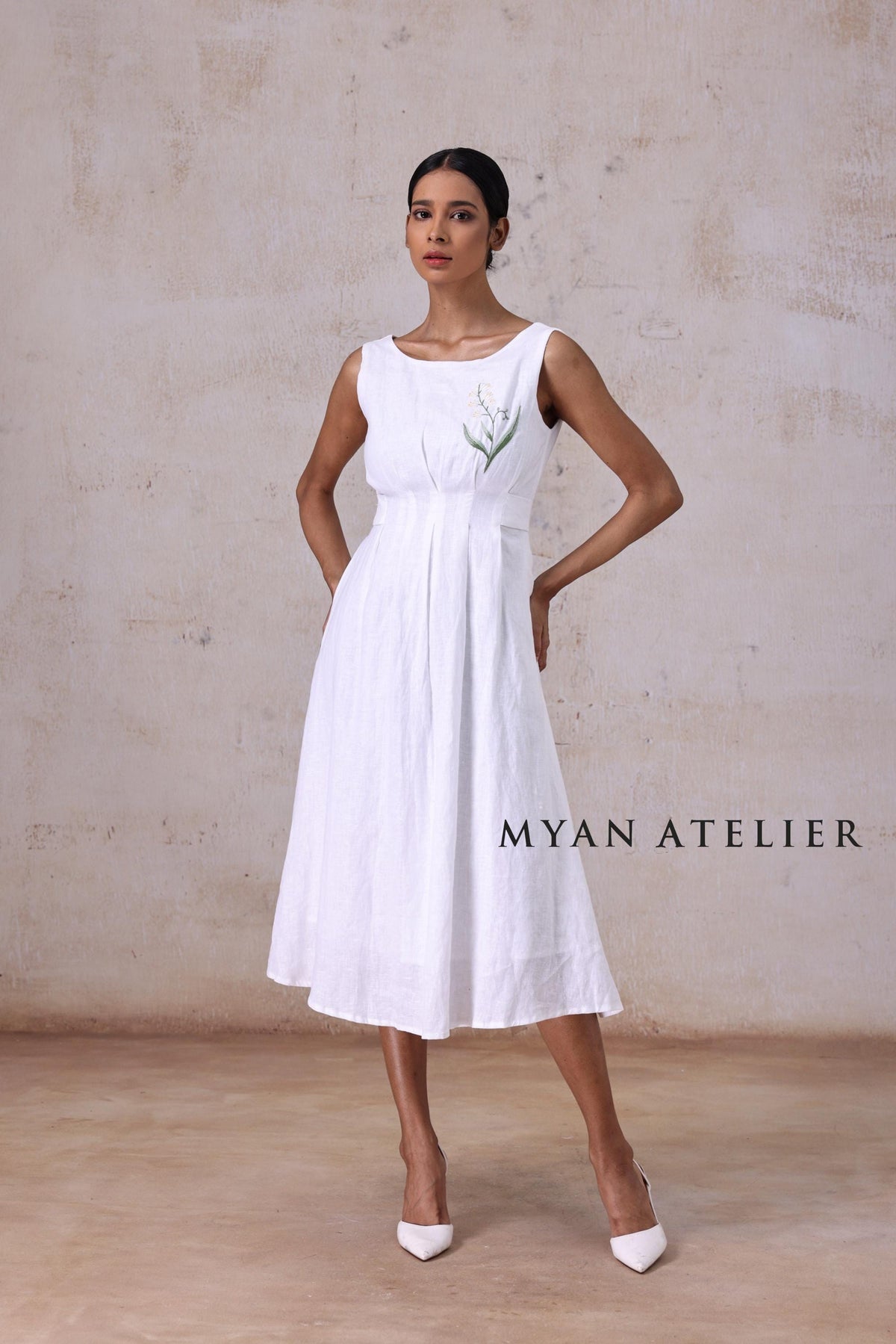 MAELI | Boat Neck Linen Wedding Dress | Made to Measure