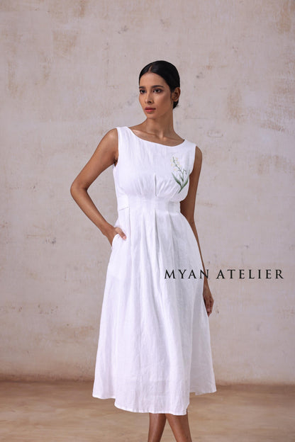MAELI | Boat Neck Linen Wedding Dress | Made to Measure