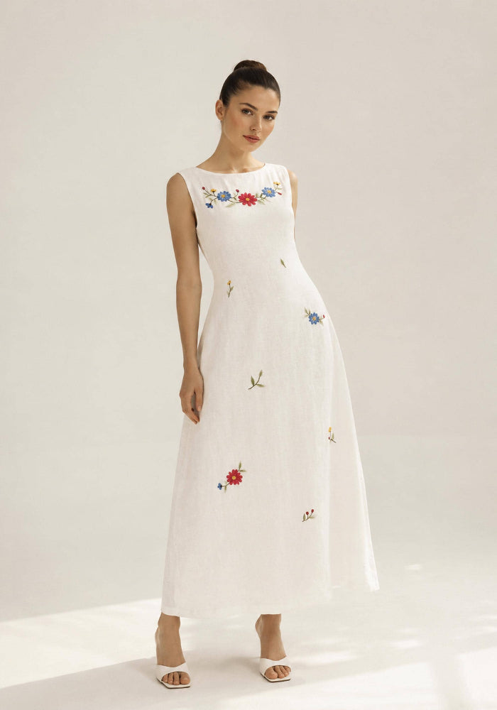 FLORIANA wedding dress — White with Multicolored Floral Detailing