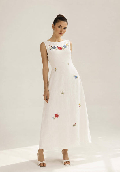 FLORIANA wedding dress — White with Multicolored Floral Detailing