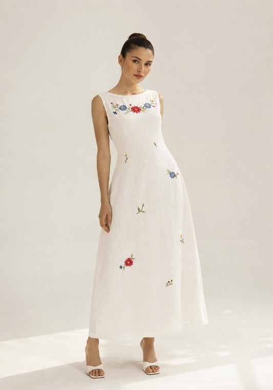 FLORIANA wedding dress — White with Multicolored Floral Detailing