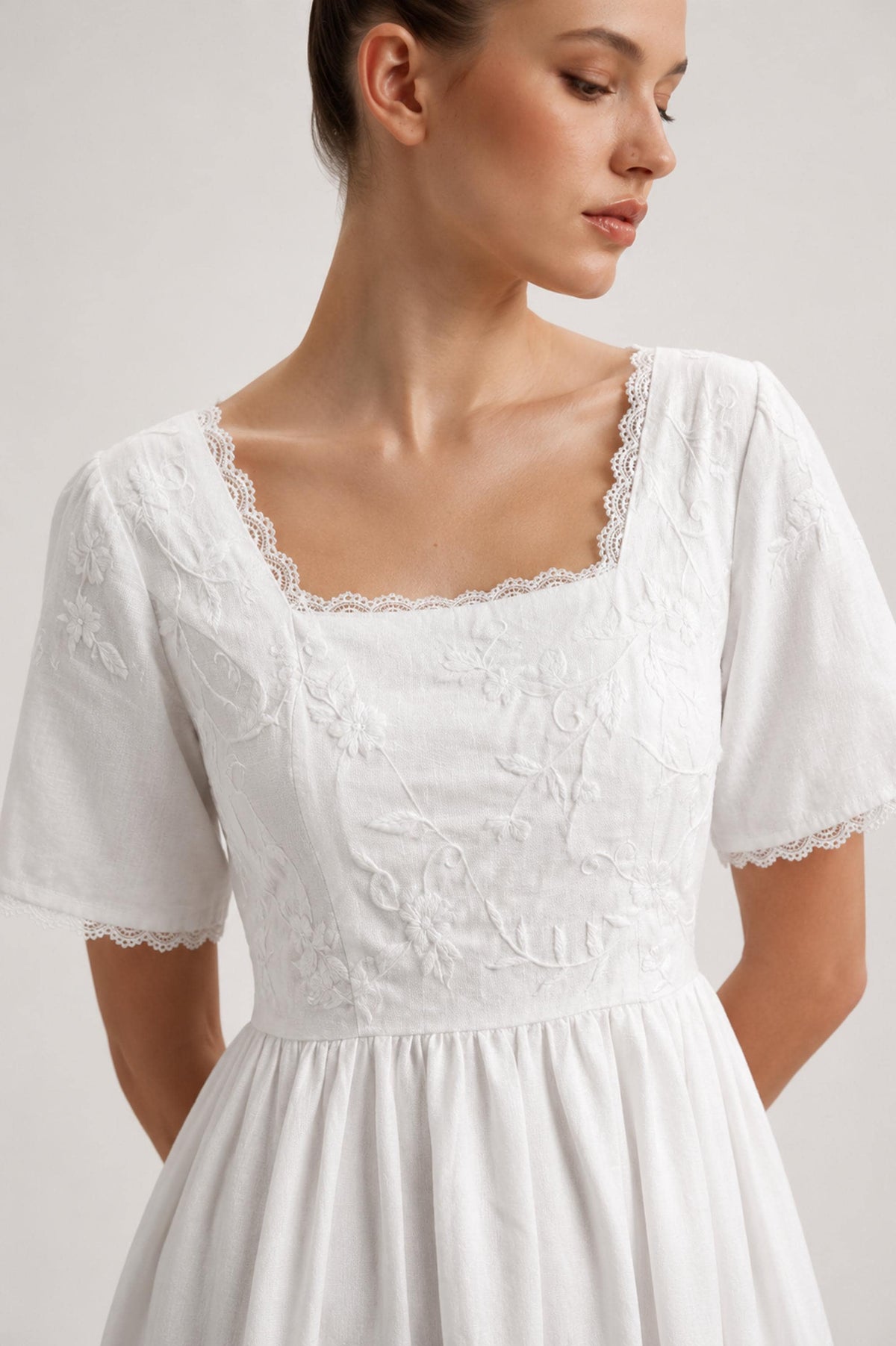 LACELLE | Lace Trim Linen Wedding Dress | Made to Measure