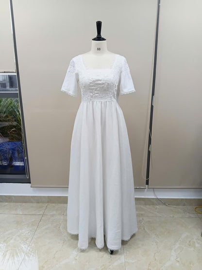 LACELLE | Lace Trim Linen Wedding Dress | Made to Measure
