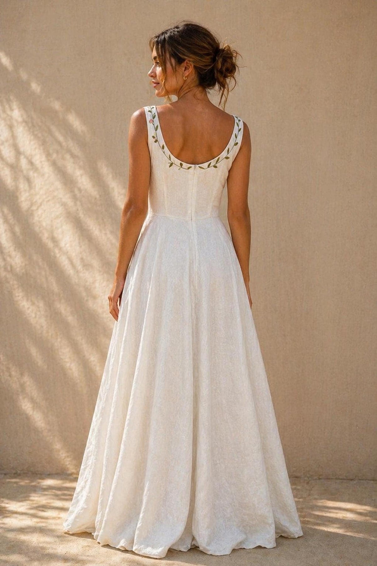 ANELLE | Linen Wedding Dress | Wide Straps & Meadow Floral Bodice | MADE TO MEASURE