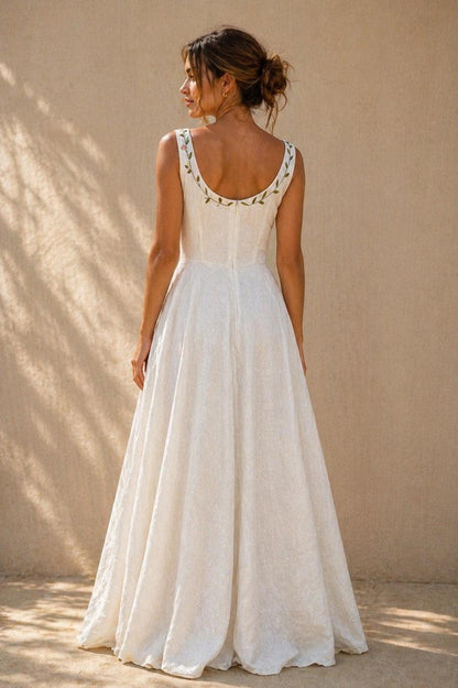 ANELLE | Linen Wedding Dress | Wide Straps & Meadow Floral Bodice | MADE TO MEASURE