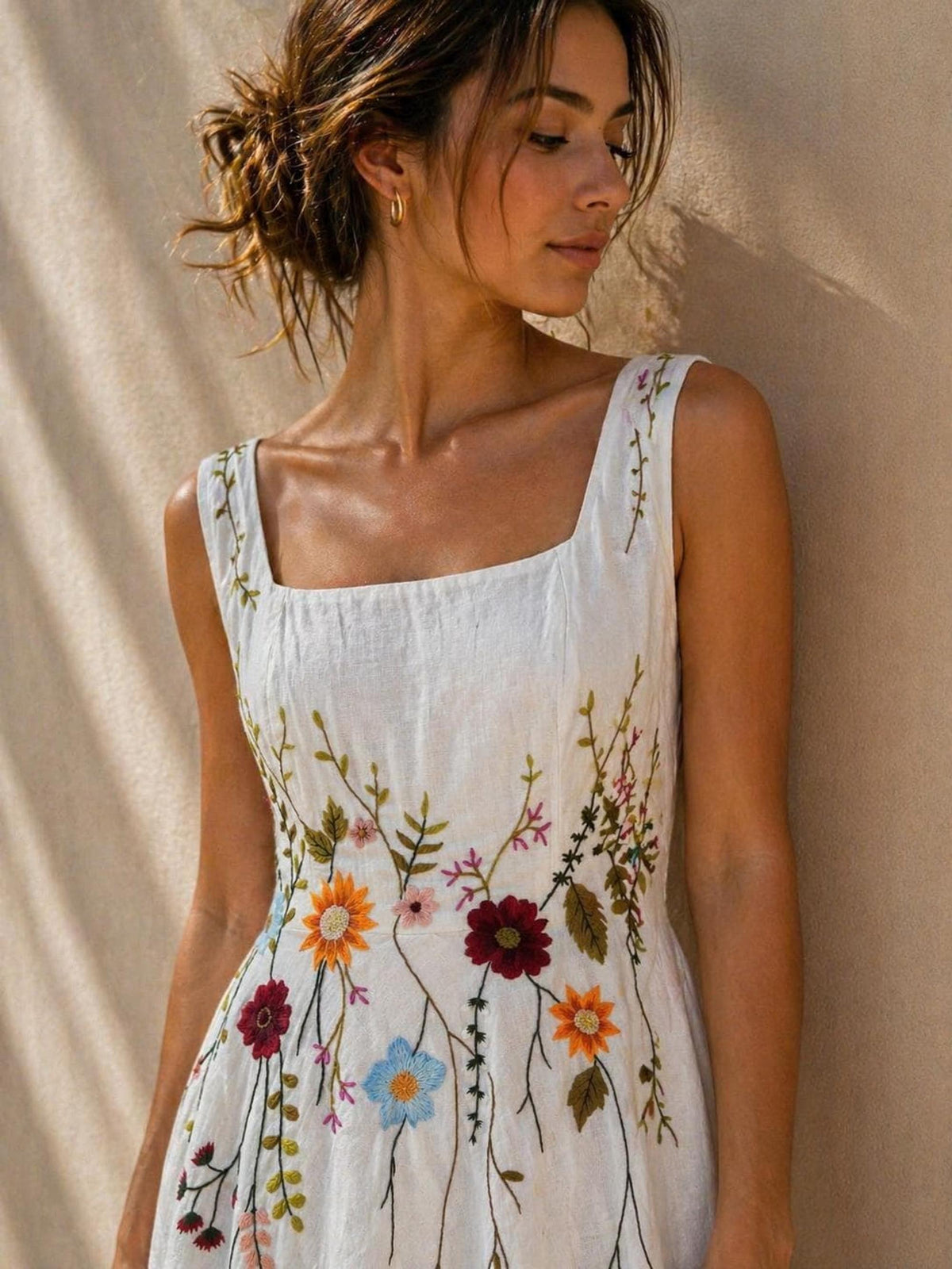 ANELLE | Linen Wedding Dress | Wide Straps & Meadow Floral Bodice | MADE TO MEASURE
