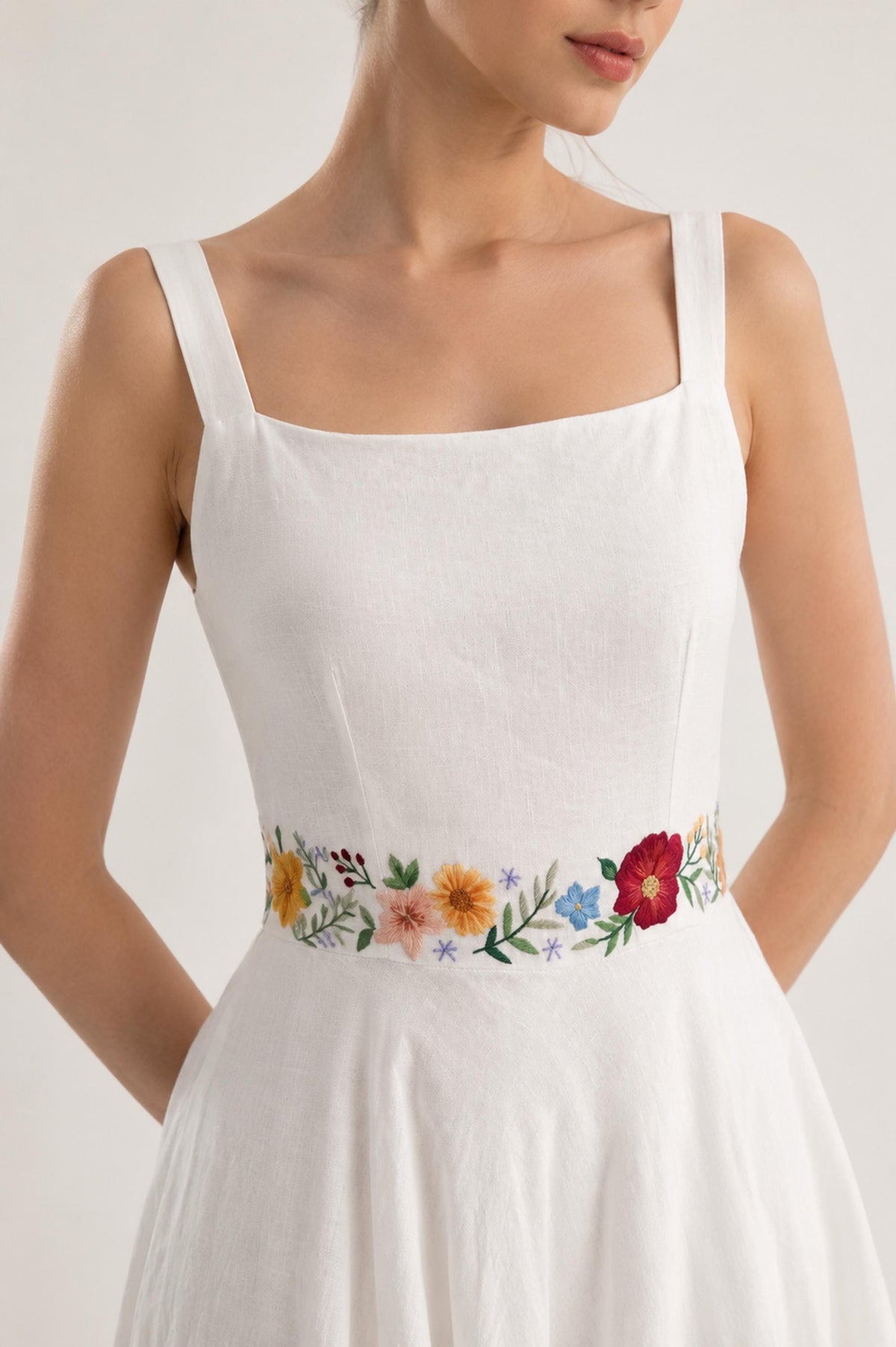 MEADOWYN | Floral Waistband Linen Wedding Dress | Made to Measure