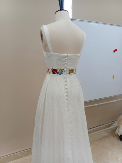 MEADOWYN | Floral Waistband Linen Wedding Dress | Made to Measure