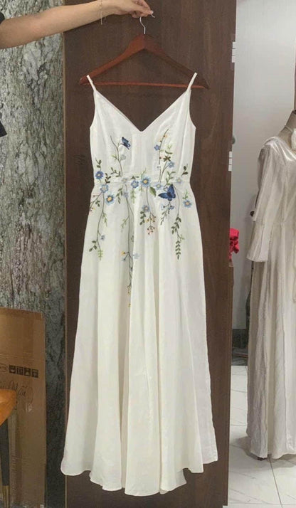 FLORIS | Fine Straps Linen Wedding Dress | Made to Measure