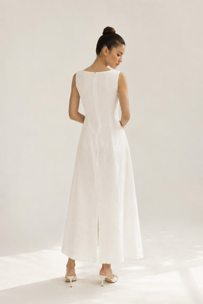 FLORIANA | Boat Neck Linen Wedding Dress | Made to Measure