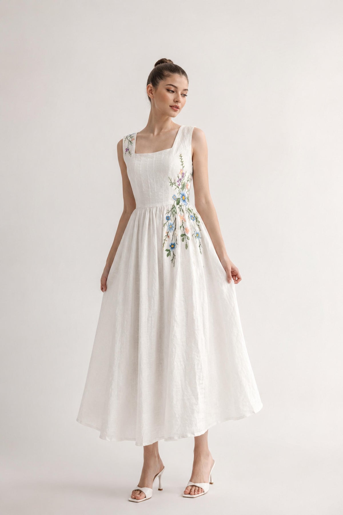 ASTELLE | Linen Wedding Dress | Wide Straps & Asymmetric Wildflowers | MADE TO MEASURE