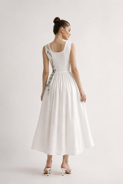 ASTELLE | Linen Wedding Dress | Wide Straps & Asymmetric Wildflowers | MADE TO MEASURE