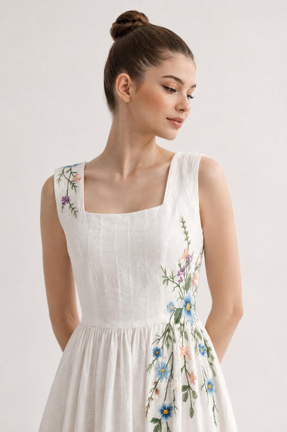ASTELLE | Linen Wedding Dress | Wide Straps & Asymmetric Wildflowers | MADE TO MEASURE