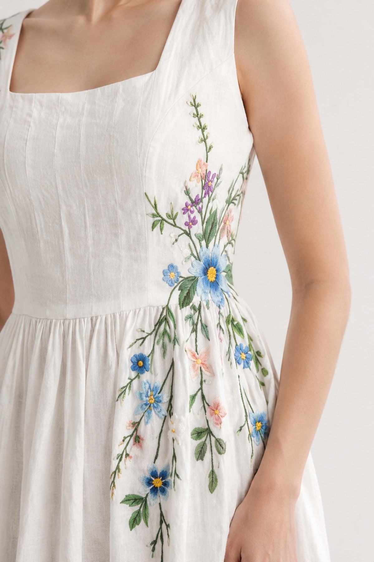 ASTELLE wedding dress — White with Blue, Purple, and Green Floral Detailing