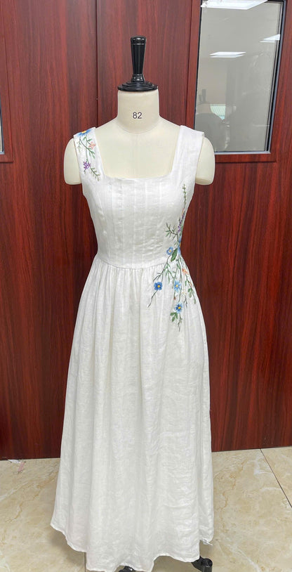 ASTELLE | Linen Wedding Dress | Wide Straps & Asymmetric Wildflowers | MADE TO MEASURE