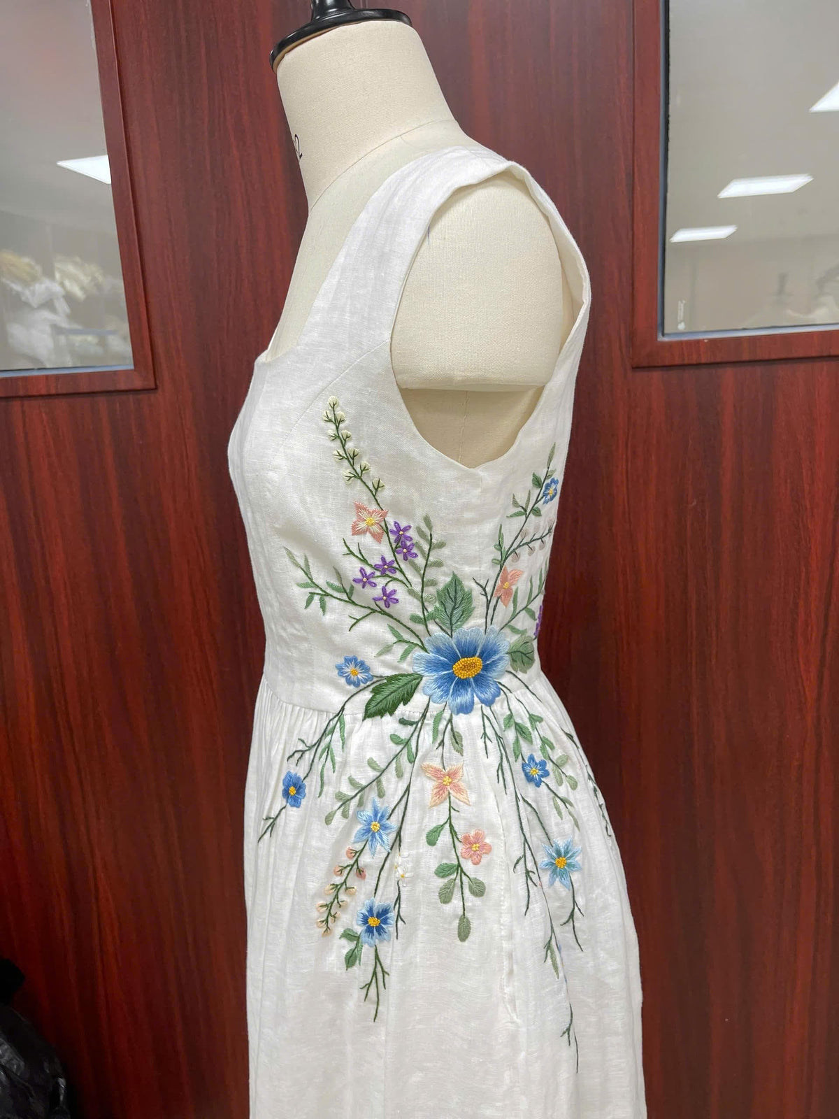 ASTELLE | Linen Wedding Dress | Wide Straps & Asymmetric Wildflowers | MADE TO MEASURE