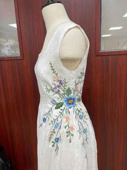 ASTELLE | Linen Wedding Dress | Wide Straps & Asymmetric Wildflowers | MADE TO MEASURE