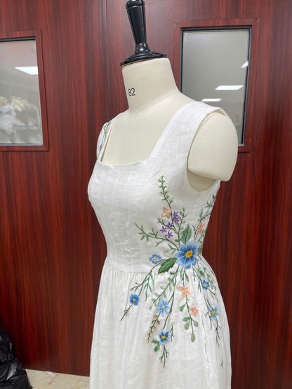 ASTELLE | Linen Wedding Dress | Wide Straps & Asymmetric Wildflowers | MADE TO MEASURE