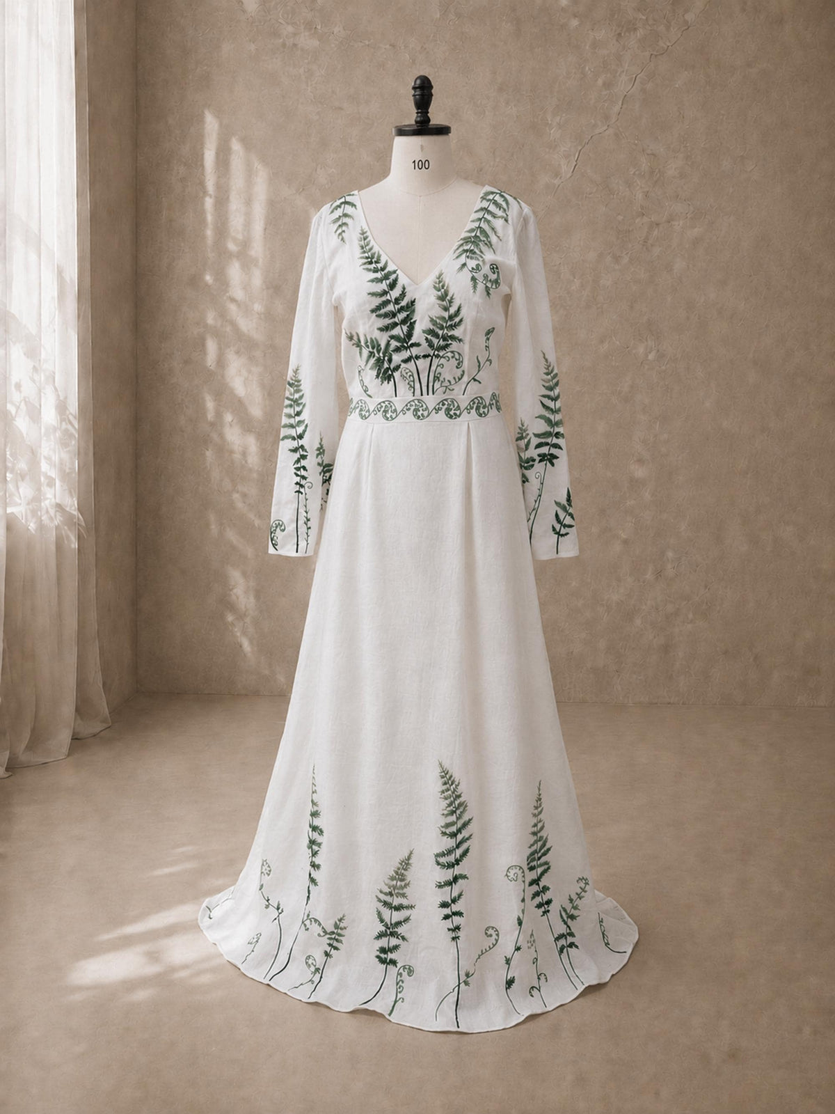 VERONA wedding dress — White with Green Botanical Detailing