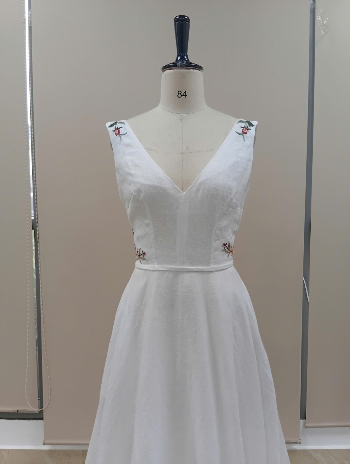 LENA | Linen Wedding Dress | Deep V Neck, Open Back & Floral Details | MADE TO MEASURE