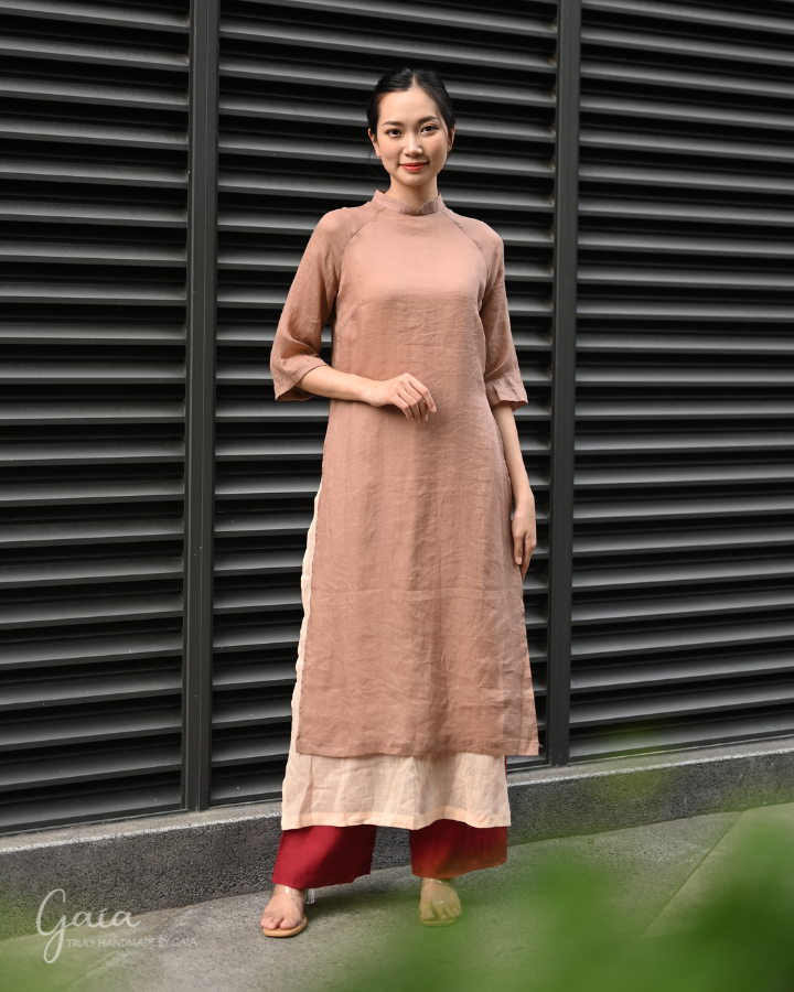 Linen 2-layer long traditional dress for women