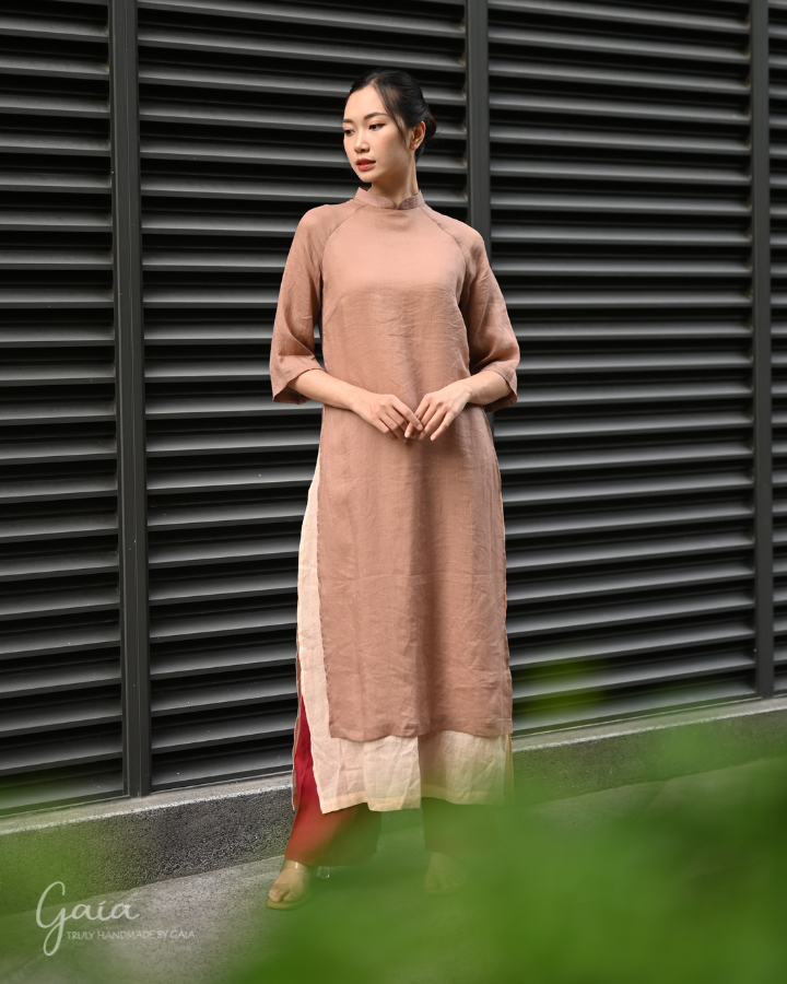 Linen 2-layer long traditional dress for women