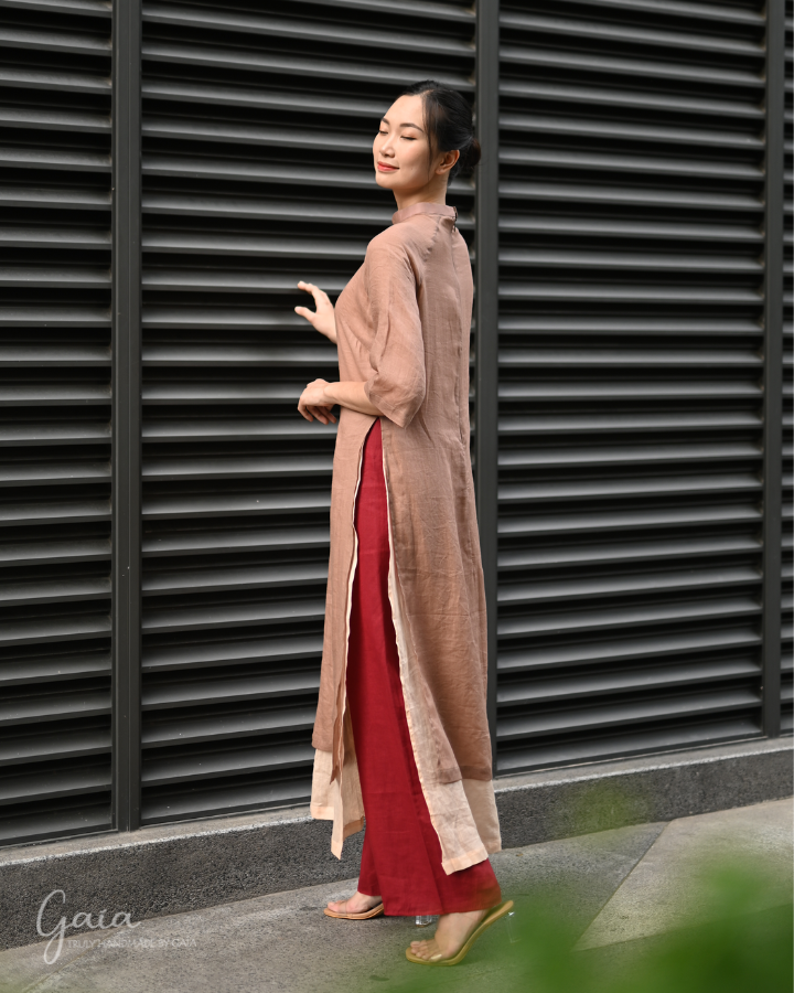 Linen 2-layer long traditional dress for women