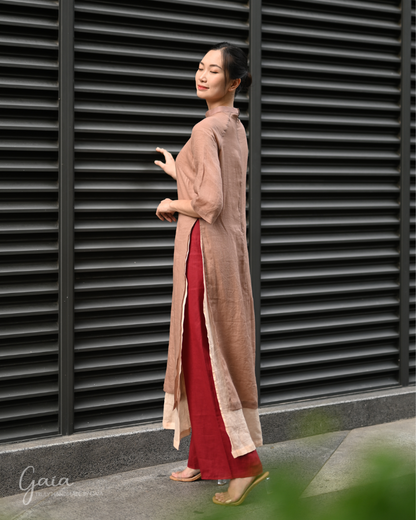 Linen 2-layer long traditional dress for women