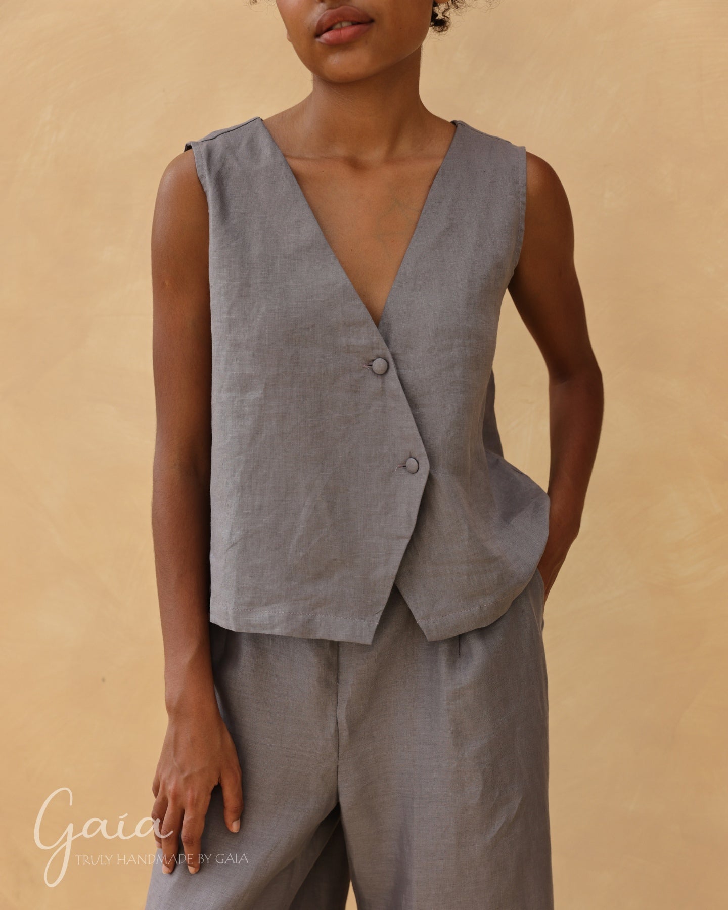 Linen asymmetric vest