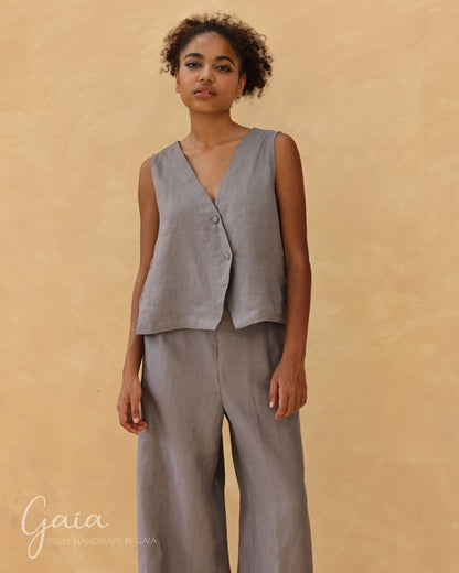 Linen asymmetric vest