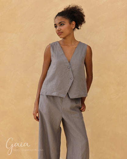 Linen asymmetric vest