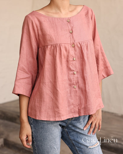 Linen bell sleeve blouse